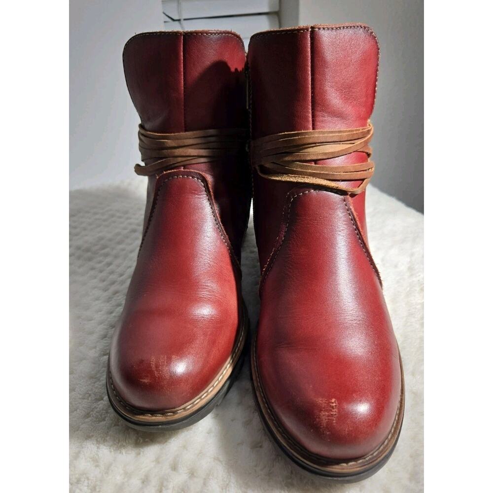 Pikolinos Leather Ankle Boots Women EU 38 US 7.5 To 8 Red Side Zip Moto Booties
